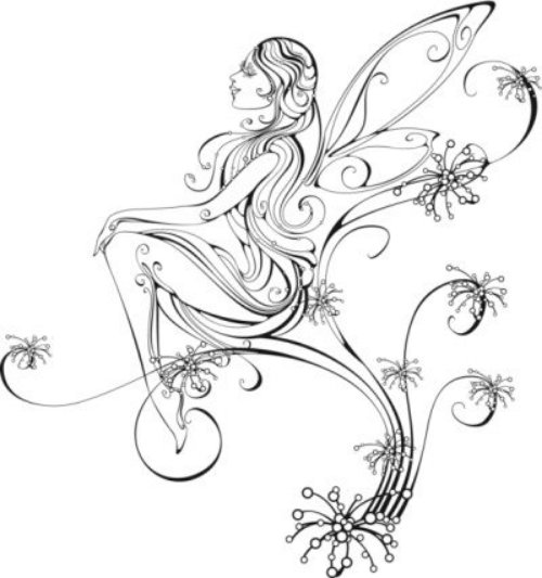 Fairy Black And White Tattoo Design